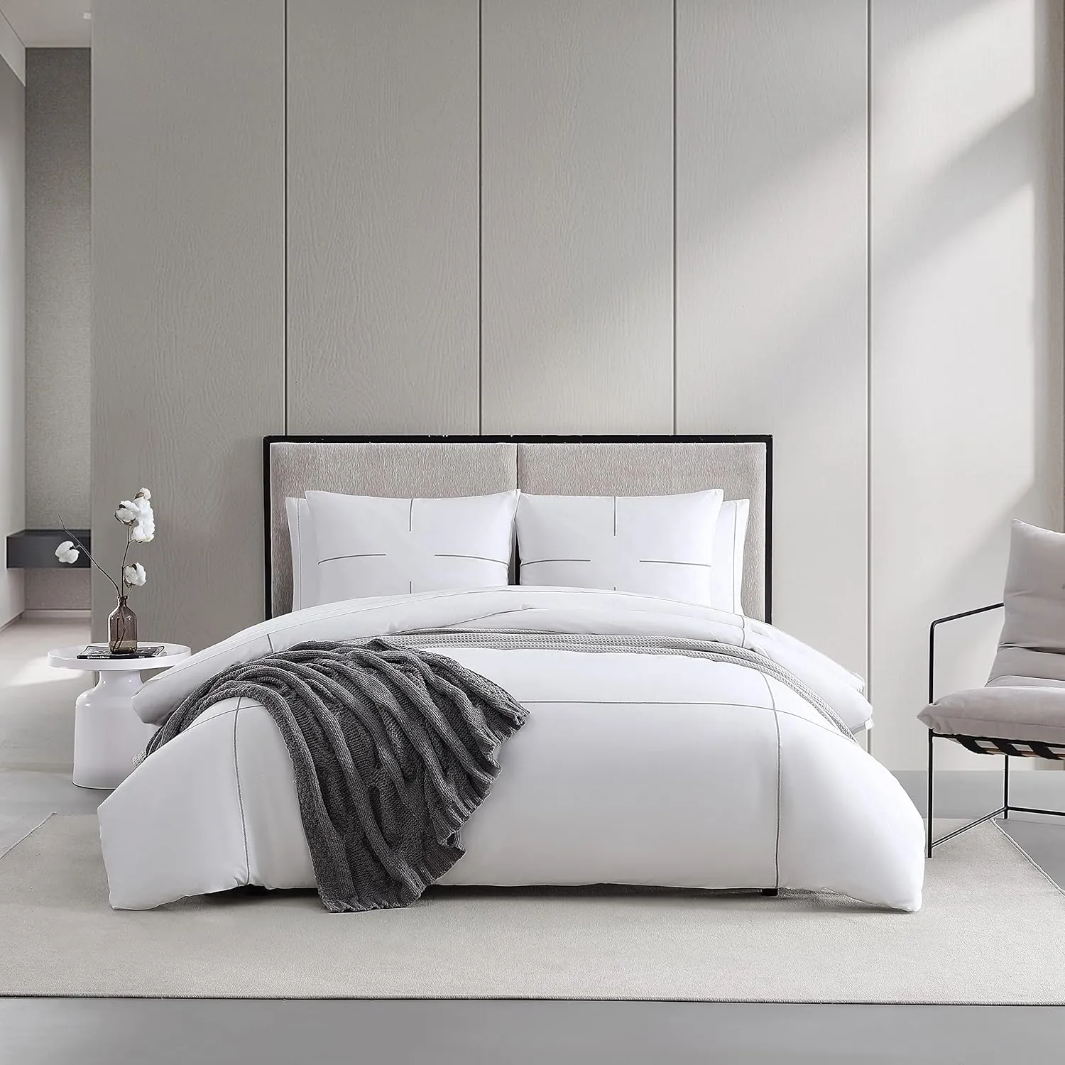 Vera Wang- King Duvet Cover Set, Soft Bedding Set with Matching Shams, Chic Room Essentials (Zig Zag White/Grey, King)