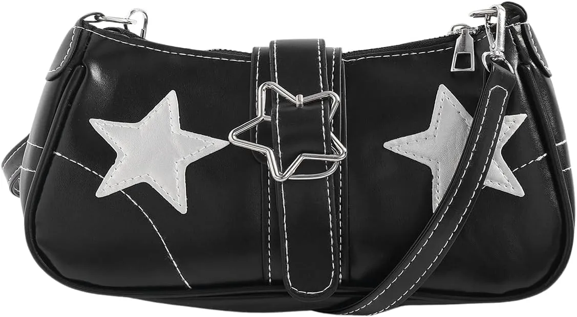 Verdusa Women's Y2K Punk Shoulder Handbags Star Pattern PU Leather Underarm Bag