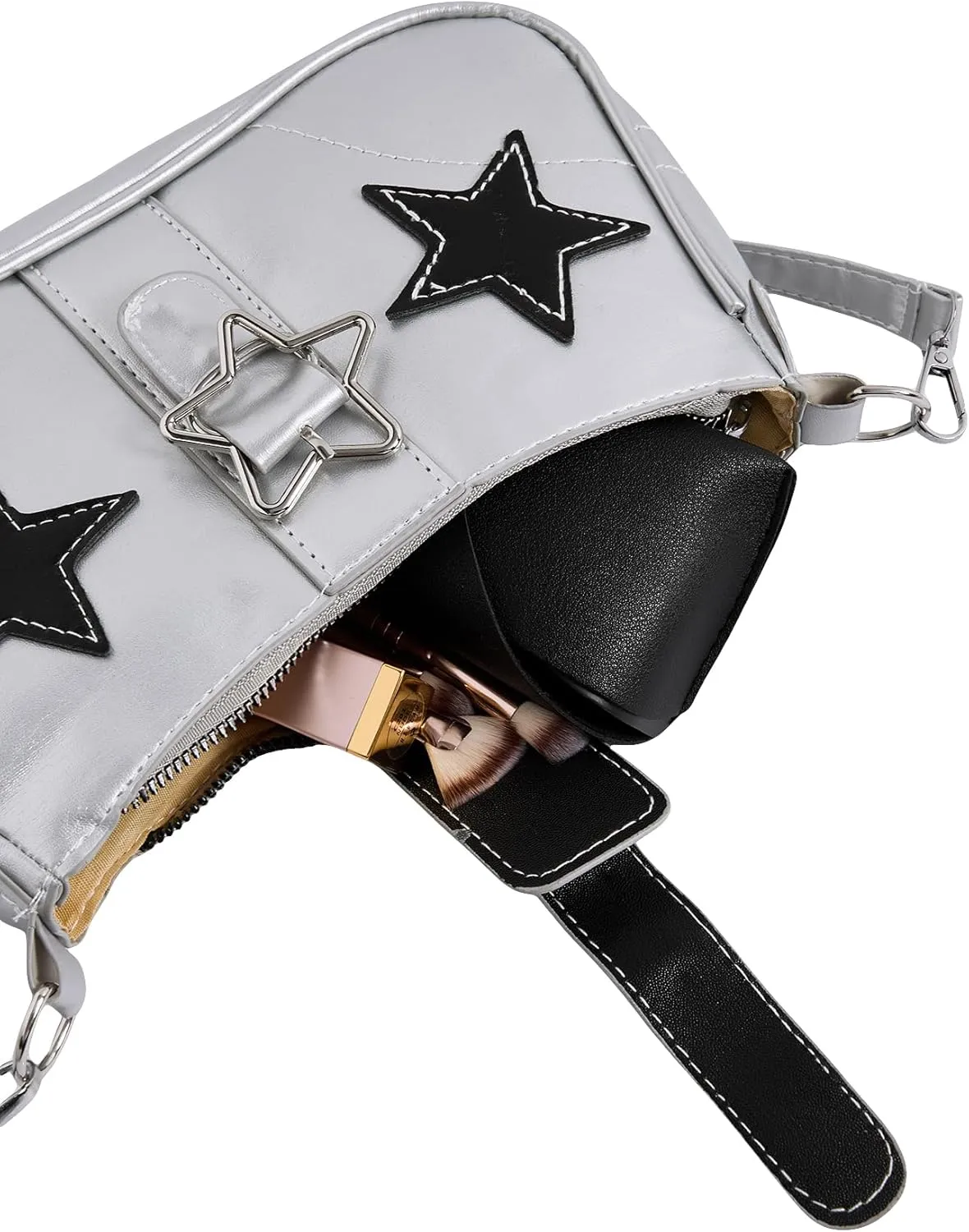 Verdusa Women's Y2K Punk Shoulder Handbags Star Pattern PU Leather Underarm Bag