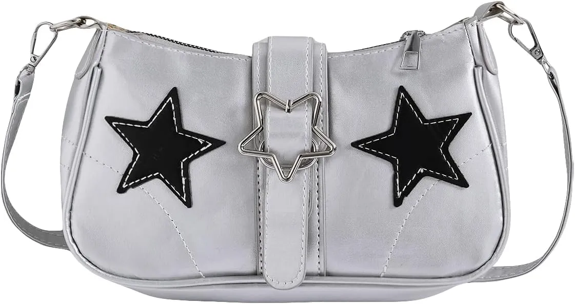 Verdusa Women's Y2K Punk Shoulder Handbags Star Pattern PU Leather Underarm Bag