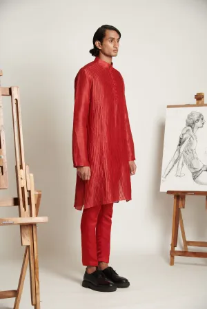 Vermillion Textured Silk Kurta Set