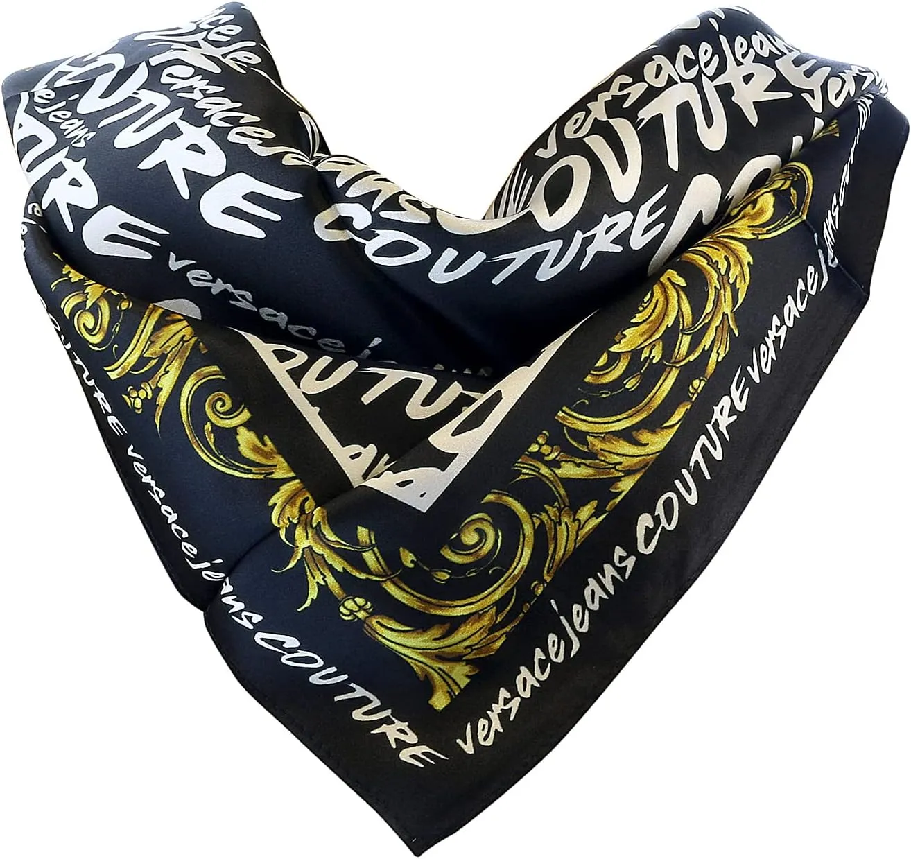 VERSACE FOULARD IN SETA V-EMBLEM GARLAND, Donna, Stampa, Nero