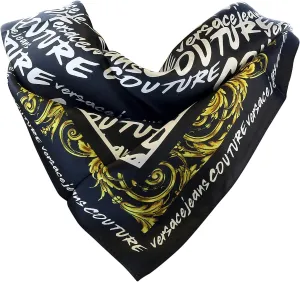 VERSACE FOULARD IN SETA V-EMBLEM GARLAND, Donna, Stampa, Nero
