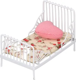 VGEBY 1:12 Scale Dollhouse Bed, Pastoral Floral Metal Bed with Cute Pillow Metal FrameMiniature Bed (Floral Pattern)