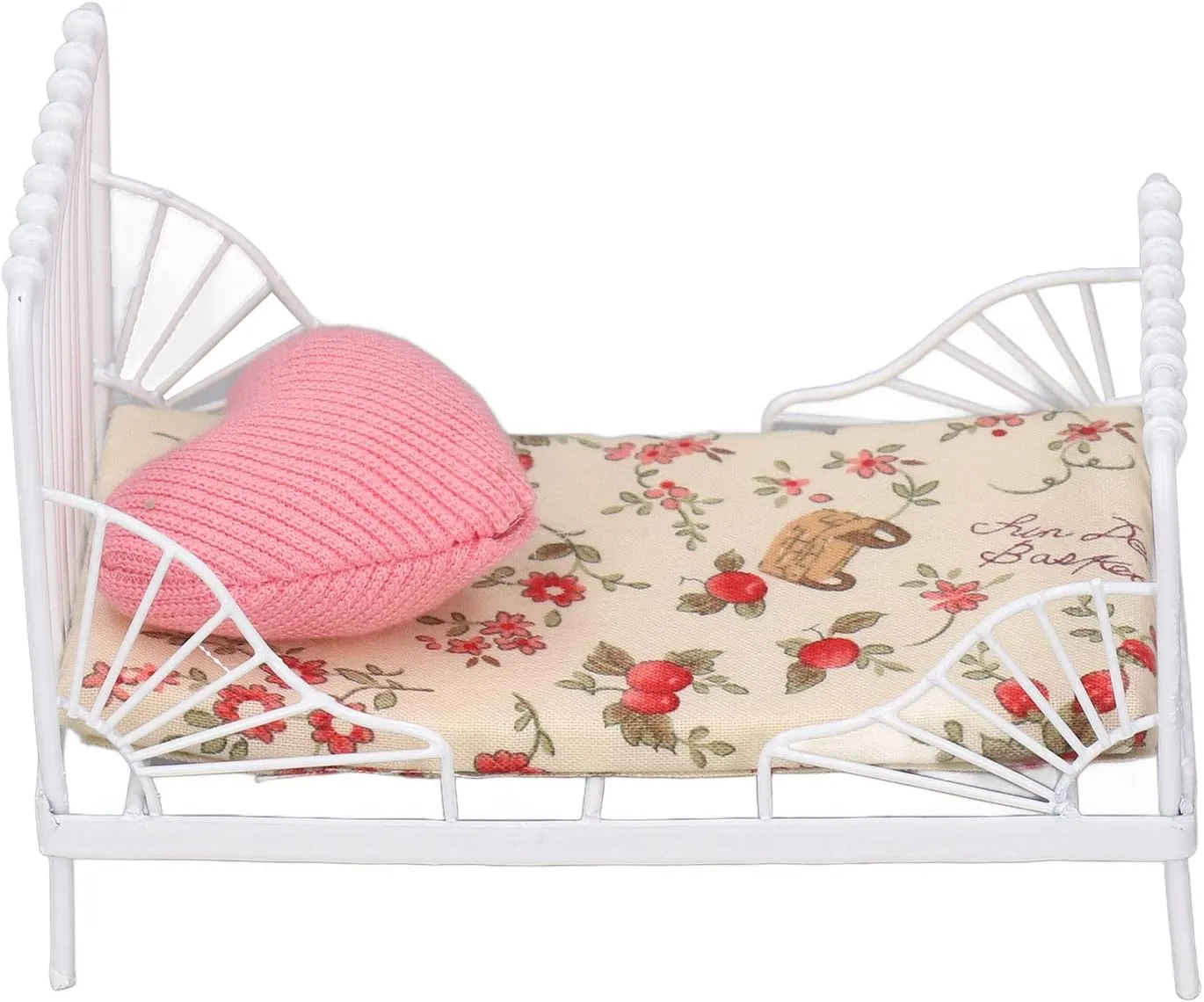 VGEBY 1:12 Scale Dollhouse Bed, Pastoral Floral Metal Bed with Cute Pillow Metal FrameMiniature Bed (Floral Pattern)