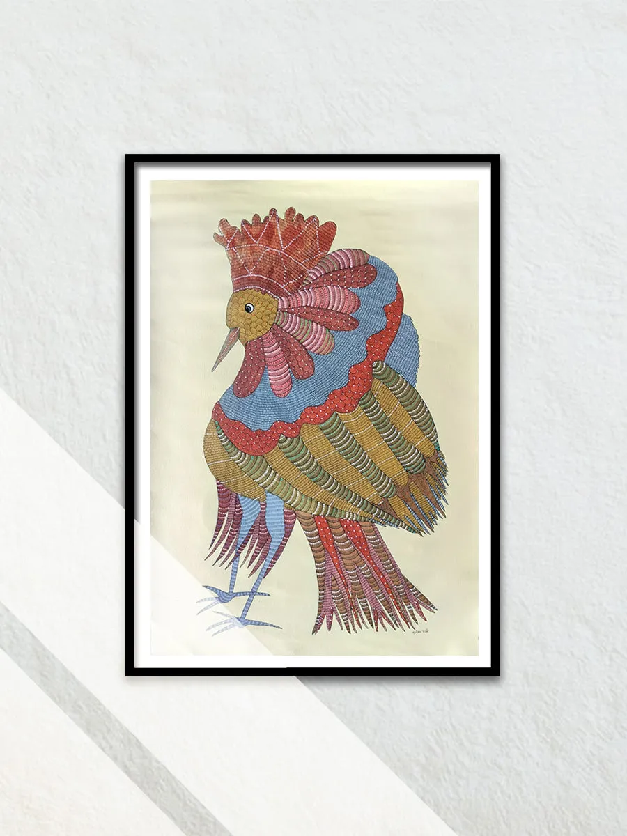 Vibrant bird in Gond by Sukhiram Maravi