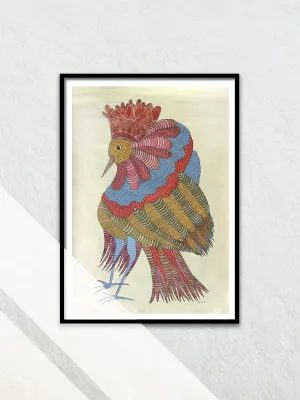 Vibrant bird in Gond by Sukhiram Maravi