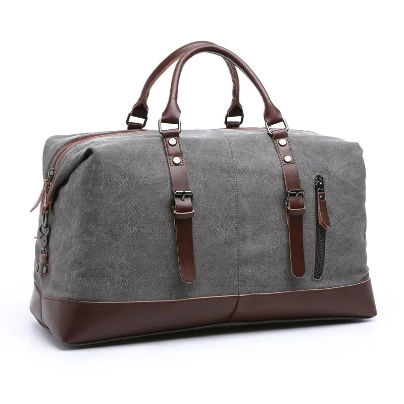 Vintage Canvas Large Capacity Weekend Tote Travel Handbag-Gray