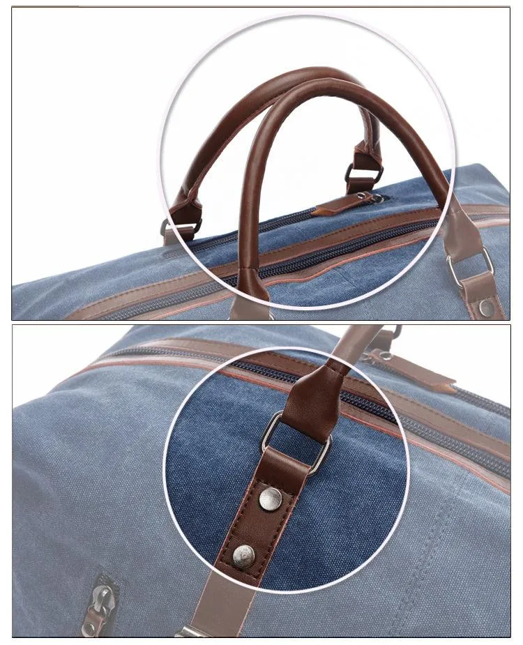 Vintage Canvas Large Capacity Weekend Tote Travel Handbag-Gray