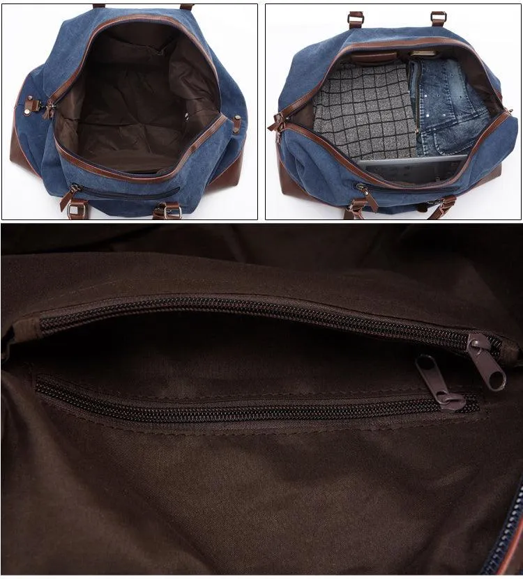 Vintage Canvas Large Capacity Weekend Tote Travel Handbag-Gray