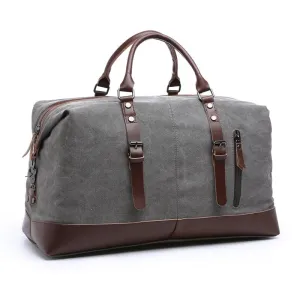 Vintage Canvas Large Capacity Weekend Tote Travel Handbag-Gray