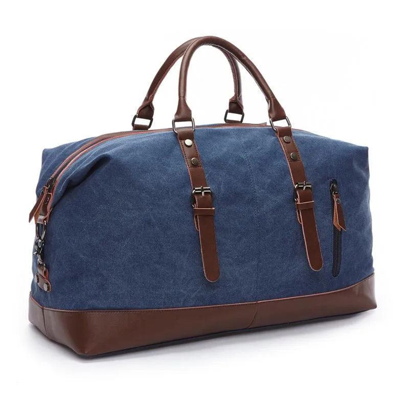 Vintage Canvas Large Capacity Weekend Tote Travel Handbag-Gray