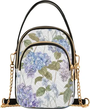 Vintage Colorful Hydrangea Shoulder Bags for Women Retro Classic Handbag Purse Small Purses with Chain