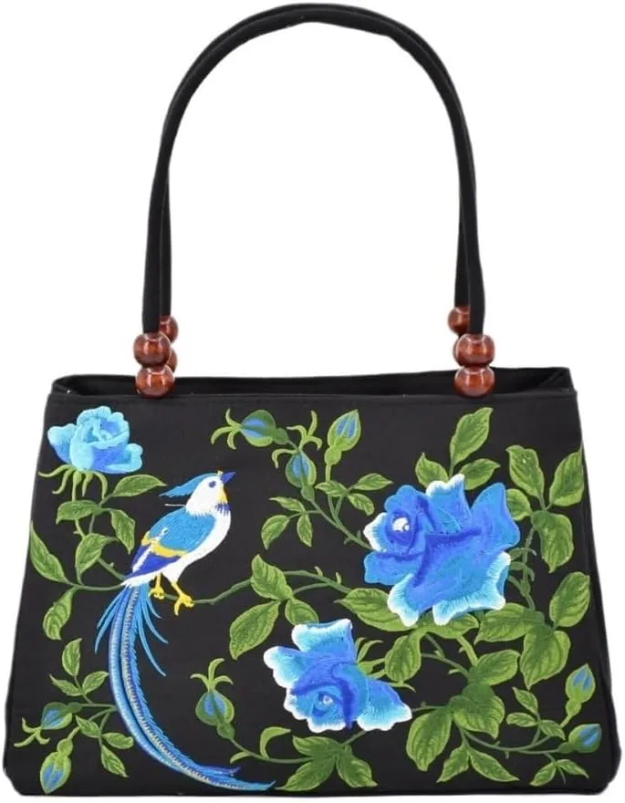 Vintage Ethnic Embroidered Handbag for Women | Canvas Zipper Wrist Bag | Stylish Bohemian Purse