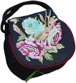 Vintage Ethnic Style Embroidered Flower Handbag - Women's Canvas Wrist Bag