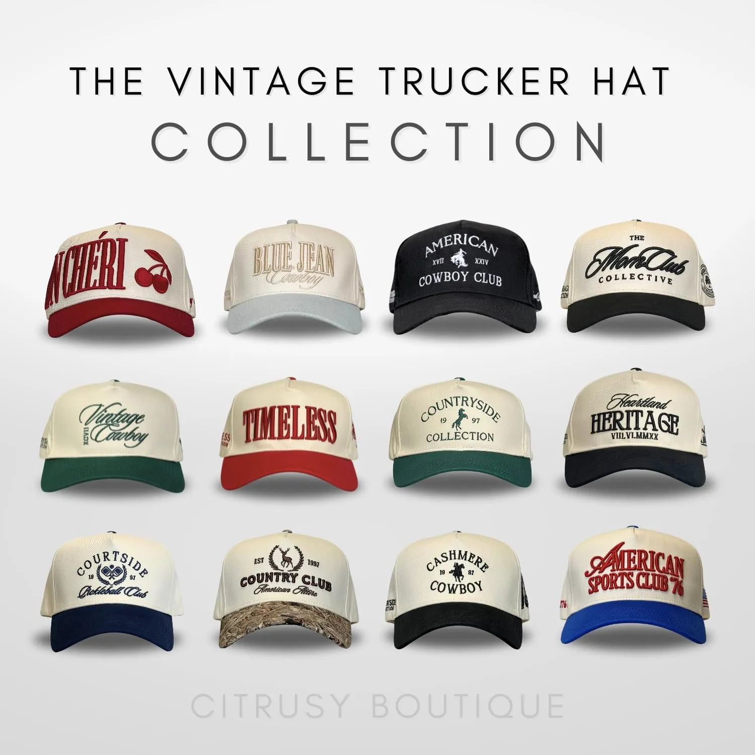 Vintage Western Trucker Hat | Men & Women | Country Cute Caps for Cowgirls Cowboys | Camo Denim Embroidered Cotton | Snapback