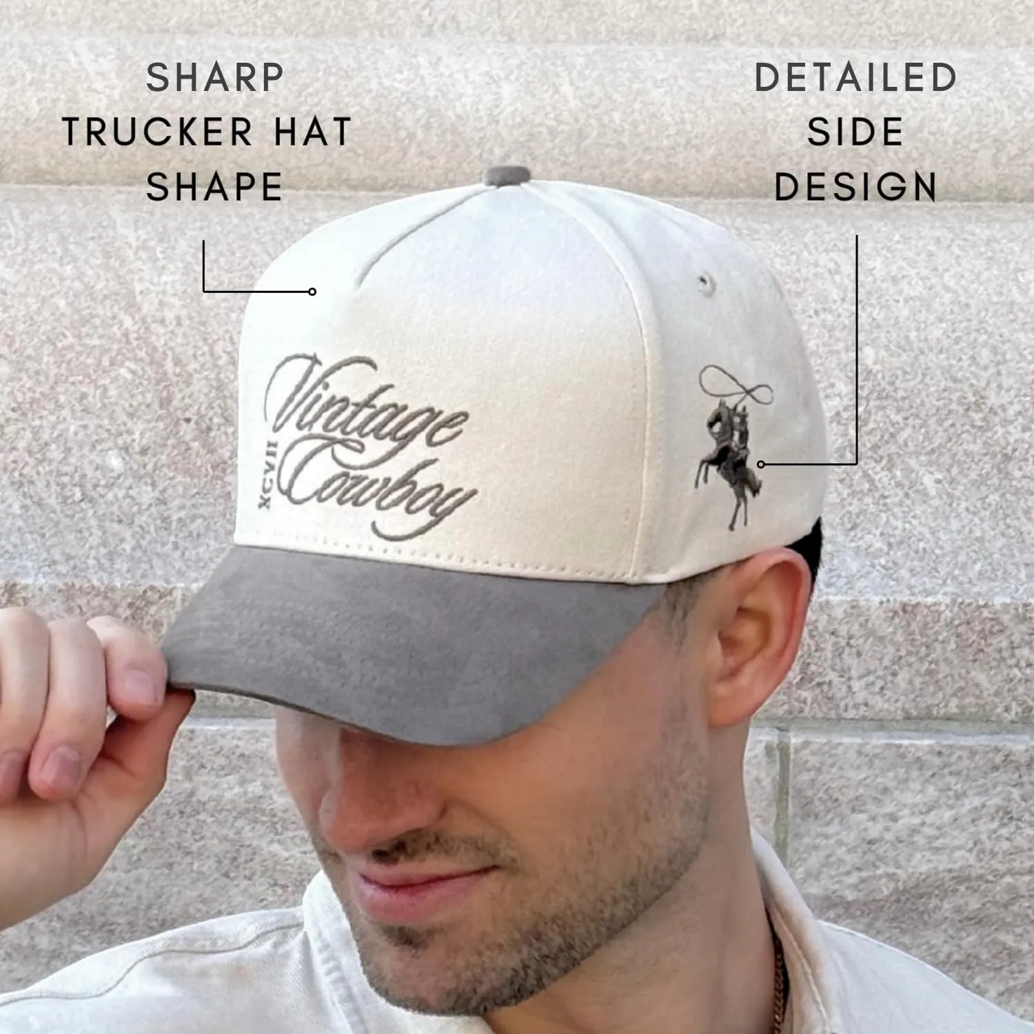 Vintage Western Trucker Hat | Men & Women | Country Cute Caps for Cowgirls Cowboys | Camo Denim Embroidered Cotton | Snapback