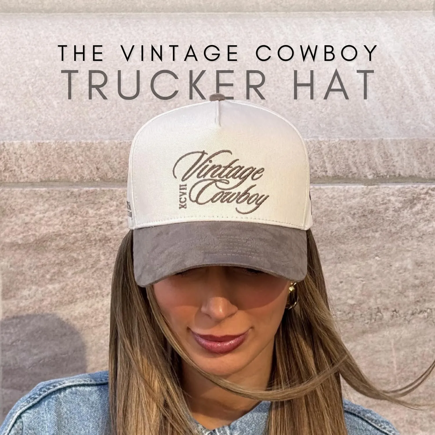 Vintage Western Trucker Hat | Men & Women | Country Cute Caps for Cowgirls Cowboys | Camo Denim Embroidered Cotton | Snapback
