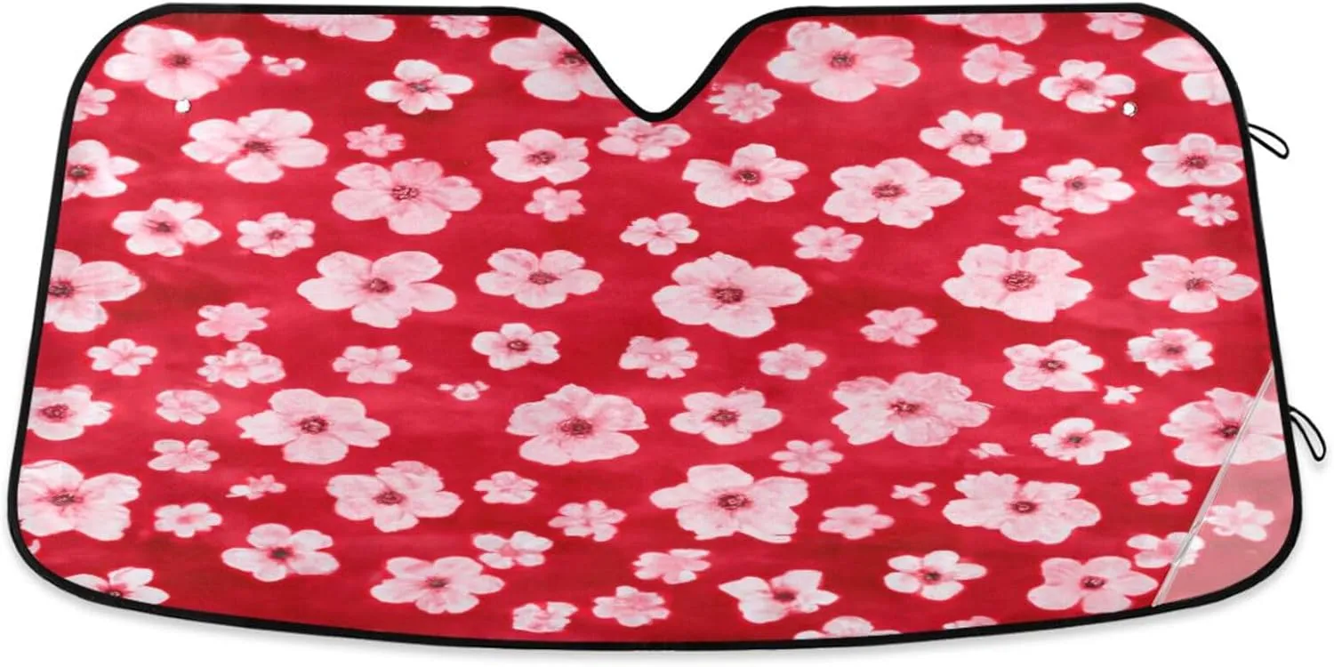 Vivid Flowers Red Windshield Sunshade Foldable Car Auto Front Window Sun Shade Accordion for for Truck SUV Keep Vehicle Cool 57 x 31.5 Inch