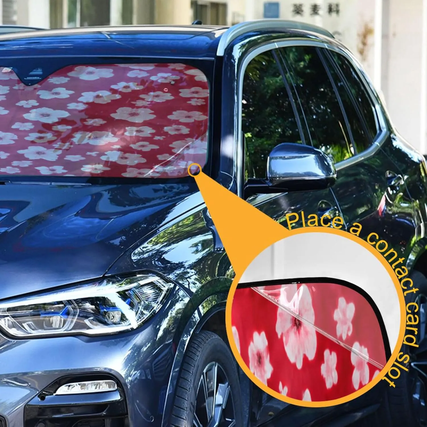 Vivid Flowers Red Windshield Sunshade Foldable Car Auto Front Window Sun Shade Accordion for for Truck SUV Keep Vehicle Cool 57 x 31.5 Inch