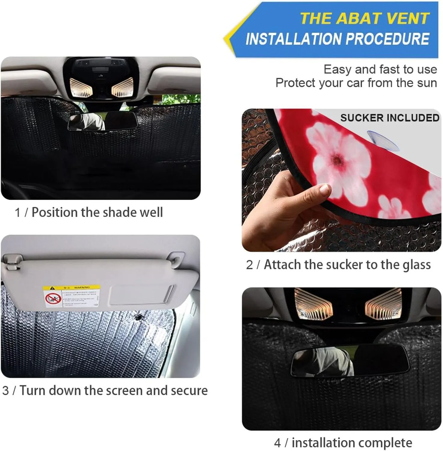 Vivid Flowers Red Windshield Sunshade Foldable Car Auto Front Window Sun Shade Accordion for for Truck SUV Keep Vehicle Cool 57 x 31.5 Inch