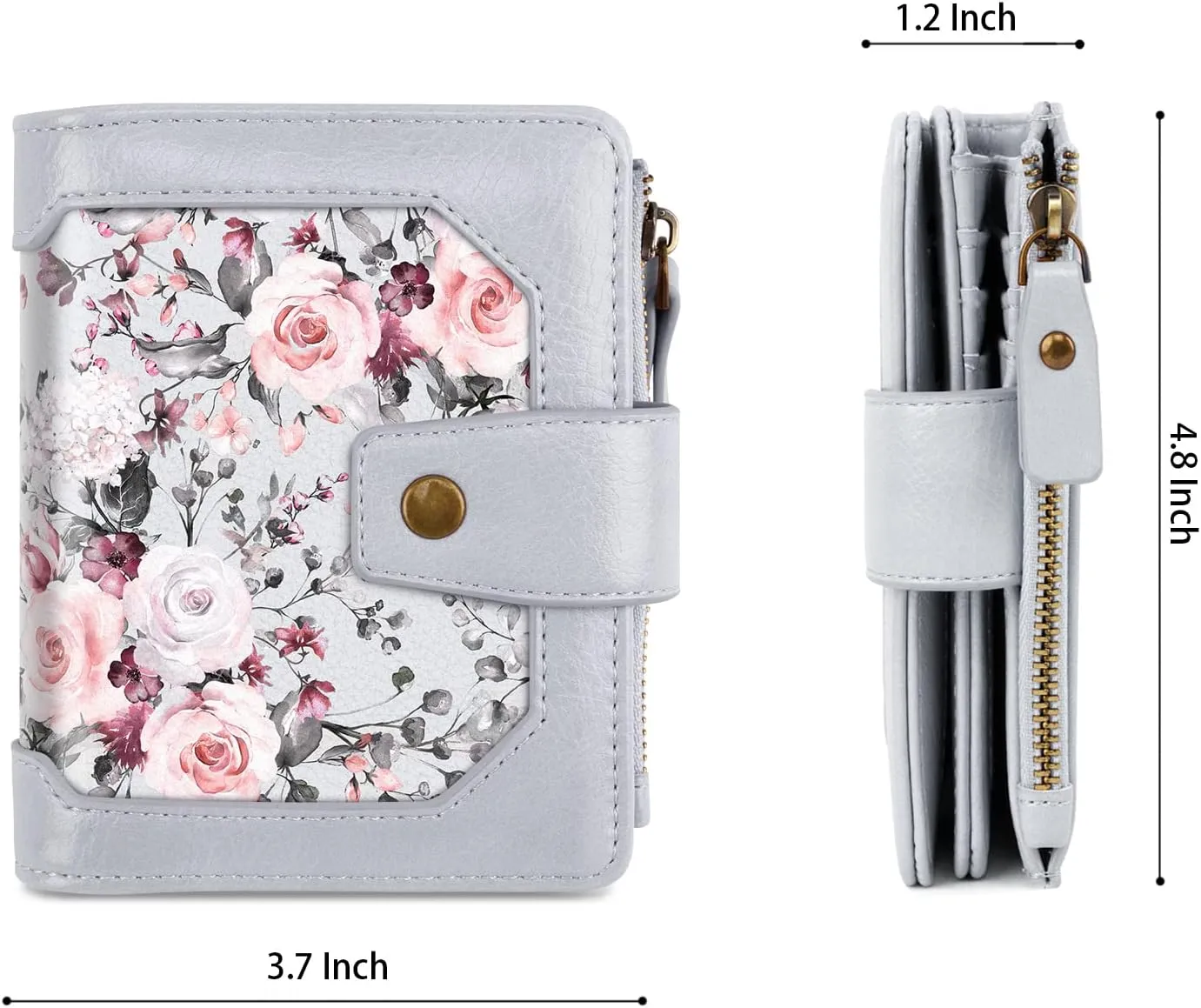 Wallets for Women RFID Blocking Wallet Small Bifold Leather Pocket Wallet Ladies Mini Purse with ID Window,Grey Flower