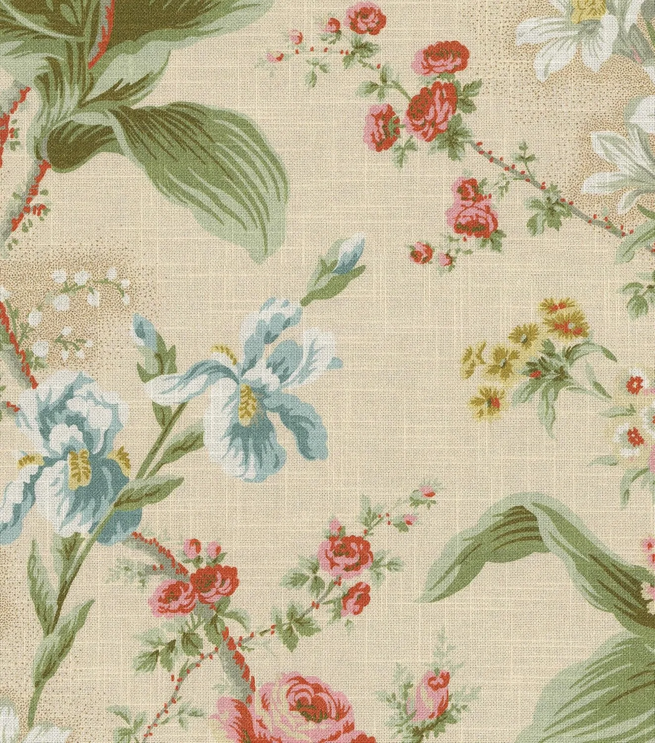 Waverly - Floral Print Cotton Fabric, Home Decor, 54" Wide (Lucinda, Shell)