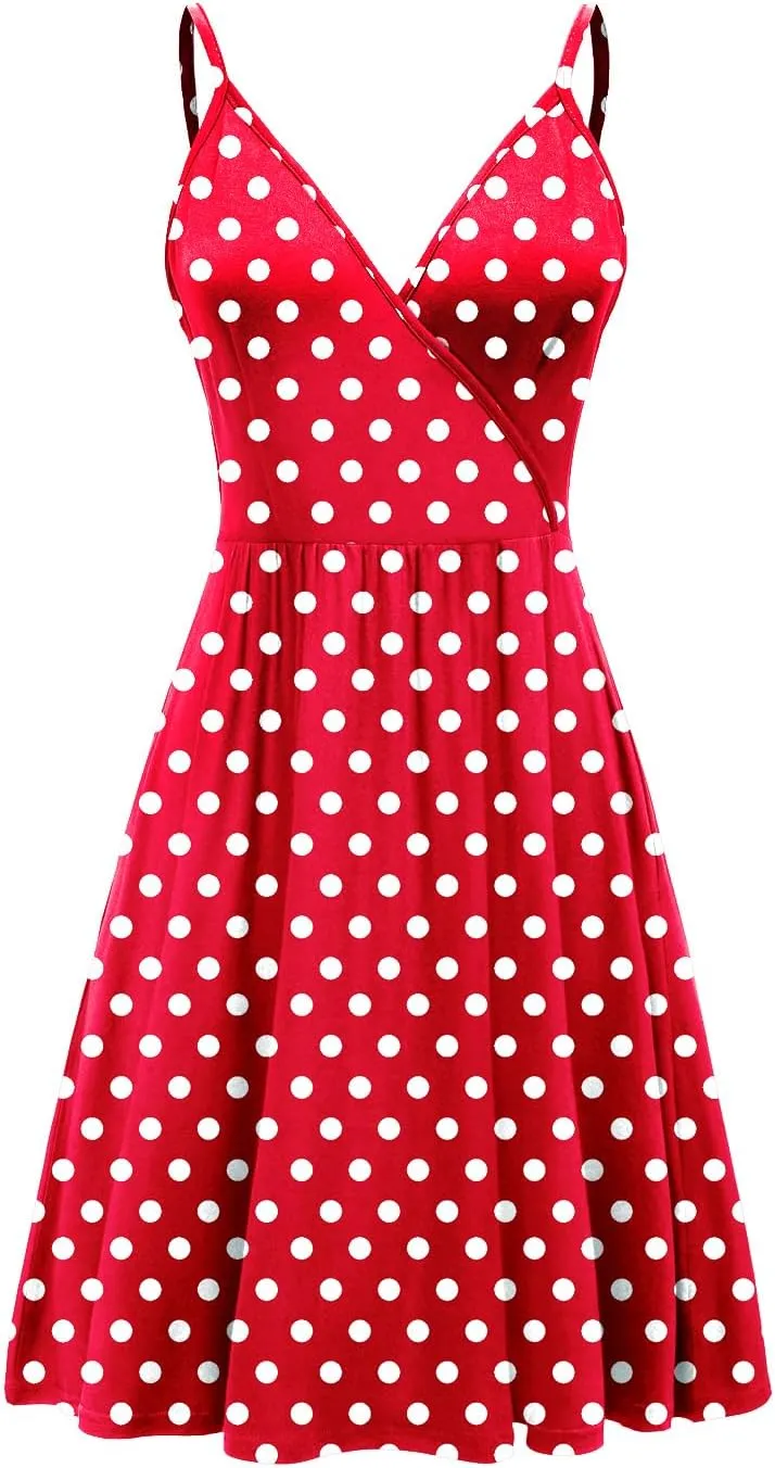 WEACZZY Women's 2025 Summer Dresses V Neck Spaghetti Strap Sundress Casual Beach Flowy Mini Dress with Pockets