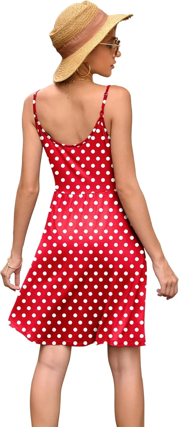 WEACZZY Women's 2025 Summer Dresses V Neck Spaghetti Strap Sundress Casual Beach Flowy Mini Dress with Pockets