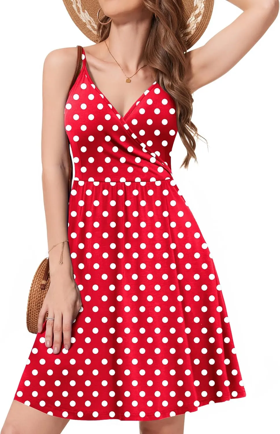 WEACZZY Women's 2025 Summer Dresses V Neck Spaghetti Strap Sundress Casual Beach Flowy Mini Dress with Pockets