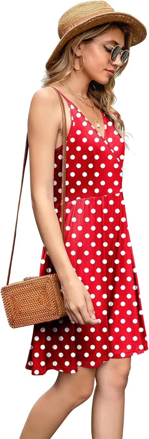 WEACZZY Women's 2025 Summer Dresses V Neck Spaghetti Strap Sundress Casual Beach Flowy Mini Dress with Pockets
