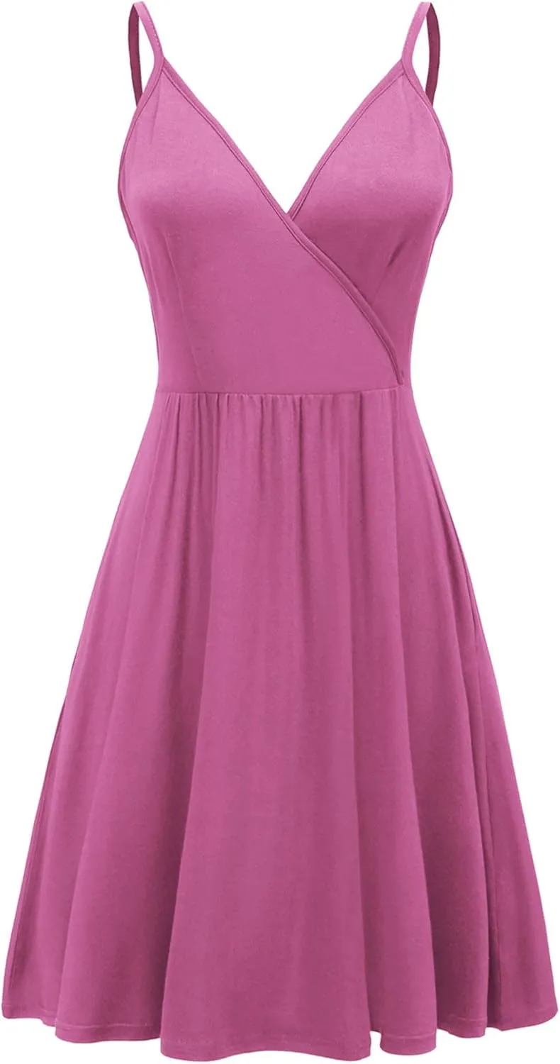 WEACZZY Women's 2025 Summer Dresses V Neck Spaghetti Strap Sundress Casual Beach Flowy Mini Dress with Pockets