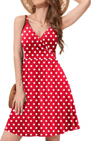 WEACZZY Women's 2025 Summer Dresses V Neck Spaghetti Strap Sundress Casual Beach Flowy Mini Dress with Pockets