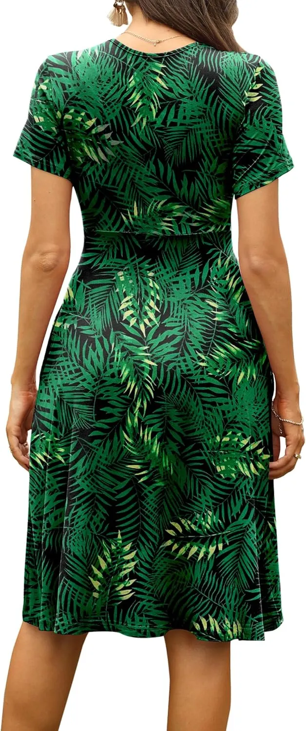 WEACZZY Women's Summer Short Sleeve Casual Dresses V-Neck Floral Party Dress with Pockets