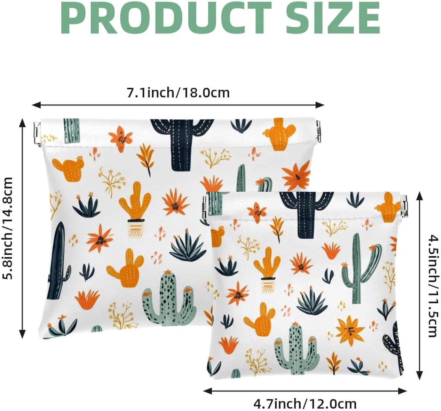 Western Themed Cactus Cowboy Boho Seamless Pattern Pocket Cosmetic Bag, Waterproof Squeeze Makeup Bag No Zipper Self-Closing, Portable Mini Travel Storage for Headphones Jewelry