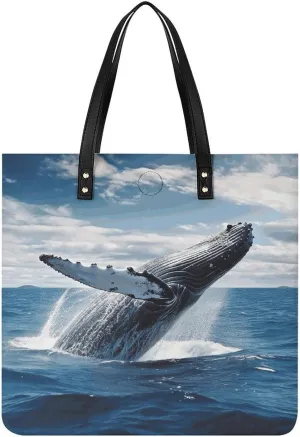 Whale Above Sea Water in The Ocean Leather Handbags Crossbody Bags for Women Trendy Vegan Purses Shoulder Handbags with Wide Shoulder Strap And Zipper