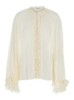White Blouse With Ruffled Collar And Details