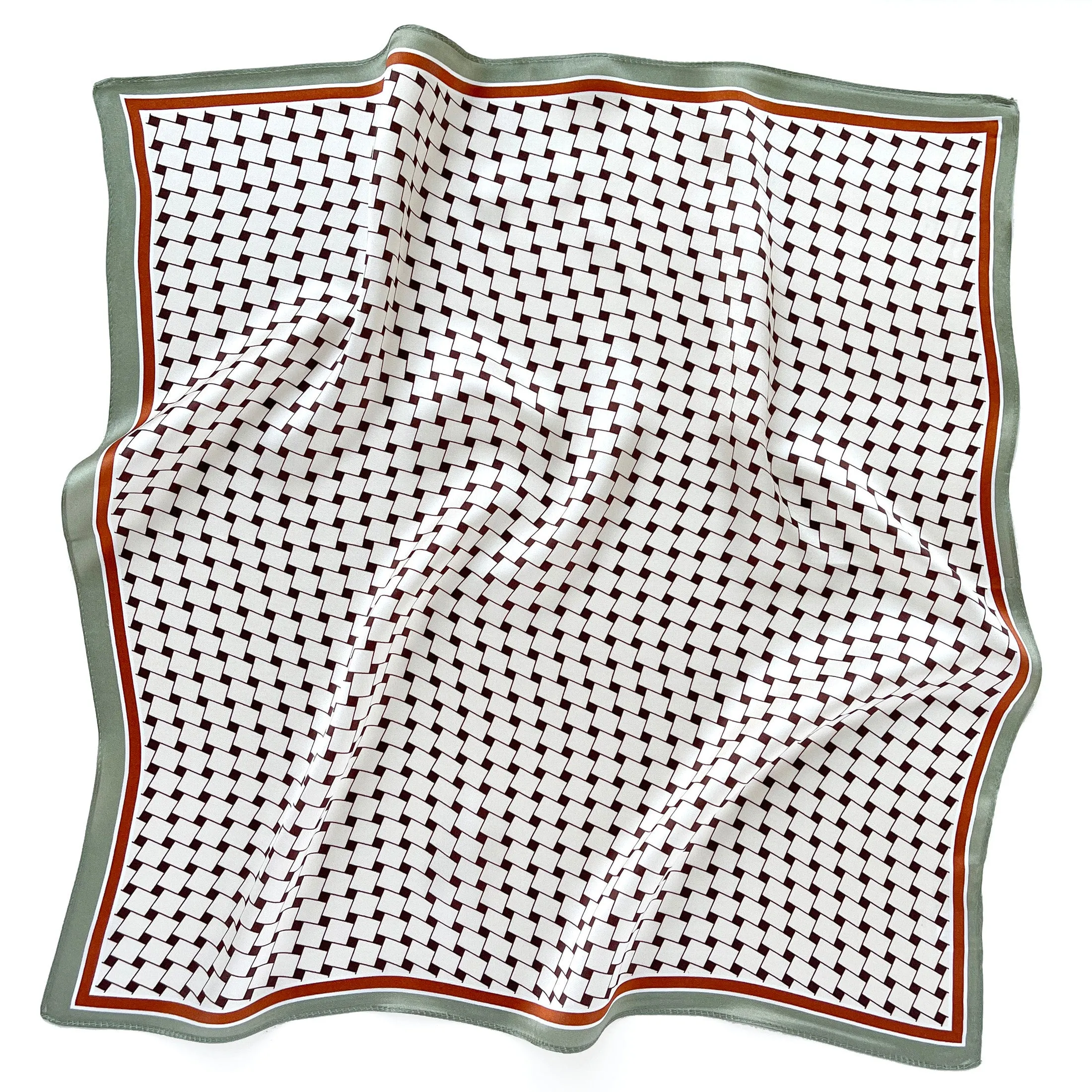 White Burgundy Refined Squares Silk Scarf - 53cm Unisex Bandana