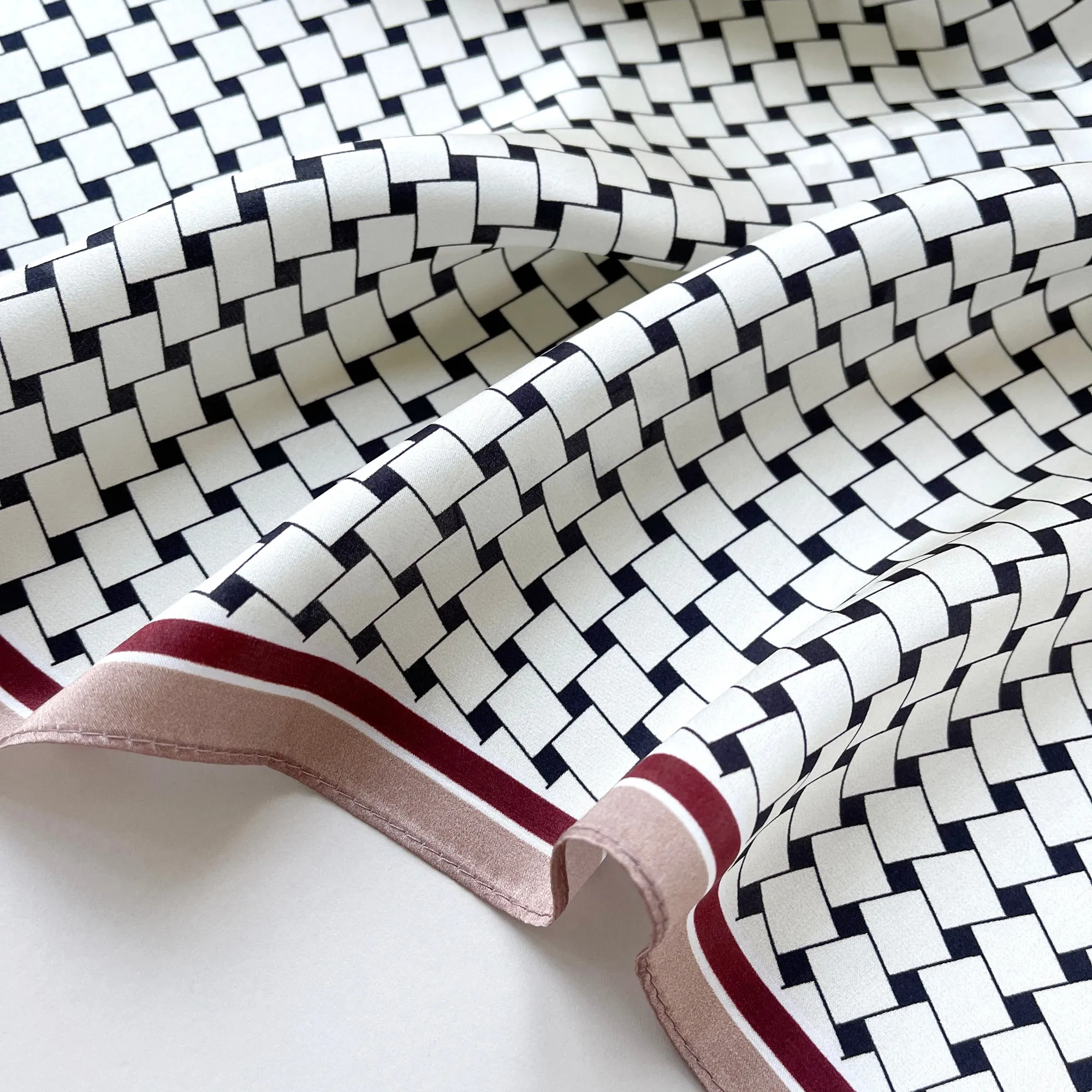 White Burgundy Refined Squares Silk Scarf - 53cm Unisex Bandana