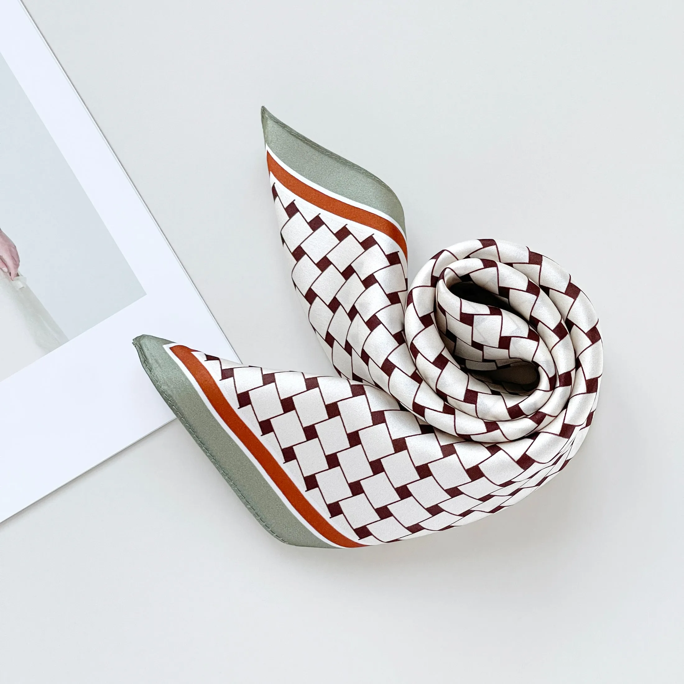 White Burgundy Refined Squares Silk Scarf - 53cm Unisex Bandana