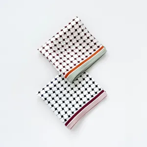 White Burgundy Refined Squares Silk Scarf - 53cm Unisex Bandana