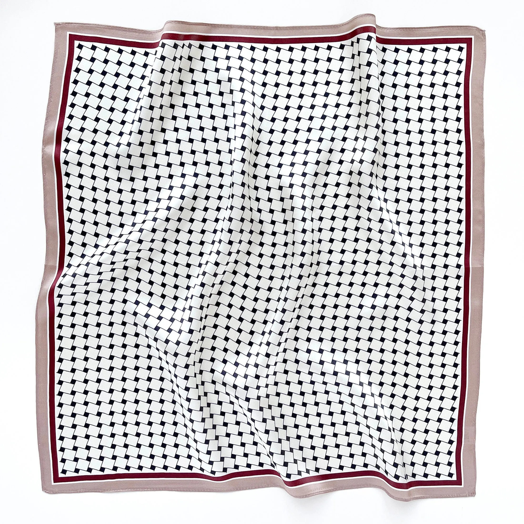 White Burgundy Refined Squares Silk Scarf - 53cm Unisex Bandana