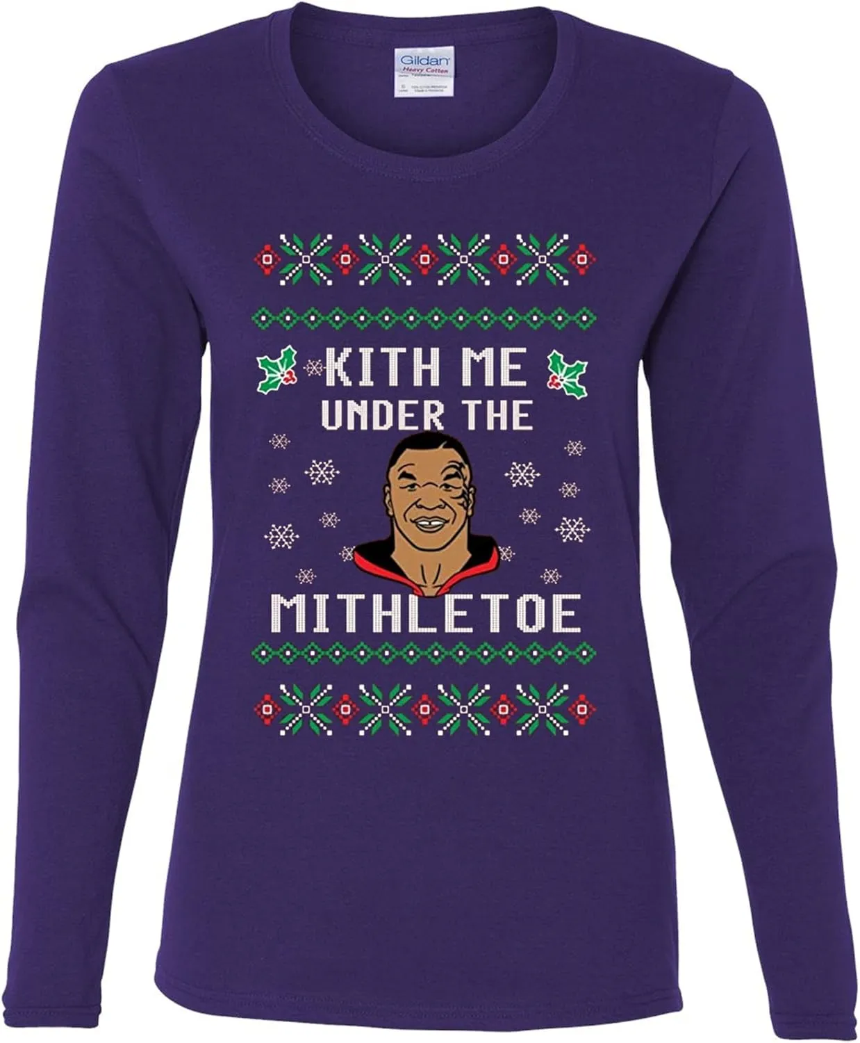wild custom apparel Mike Tyson Kith Me Under The Mithletoe Ugly Christmas Womens Long Sleeves