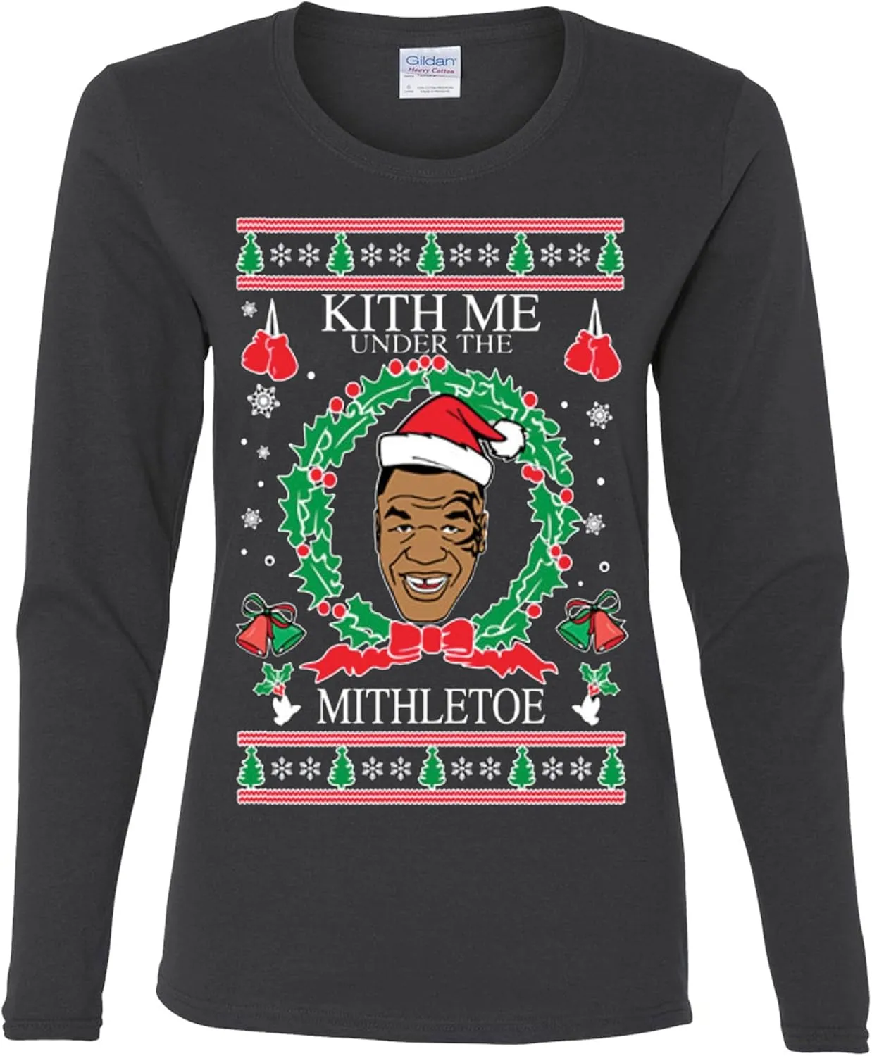 wild custom apparel Mike Tyson Kith Me Under The Mithletoe Ugly Christmas Womens Long Sleeves
