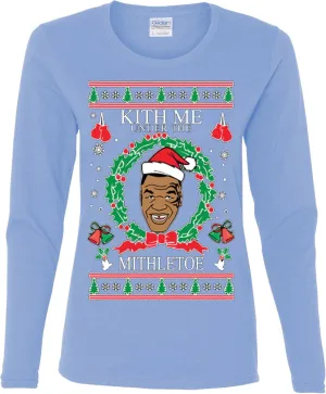 wild custom apparel Mike Tyson Kith Me Under The Mithletoe Ugly Christmas Womens Long Sleeves