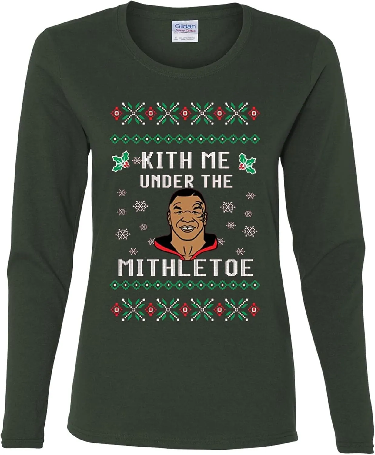 wild custom apparel Mike Tyson Kith Me Under The Mithletoe Ugly Christmas Womens Long Sleeves