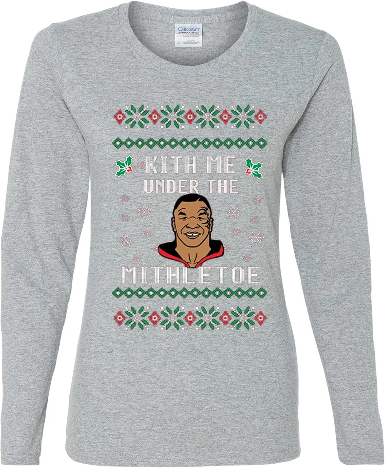 wild custom apparel Mike Tyson Kith Me Under The Mithletoe Ugly Christmas Womens Long Sleeves