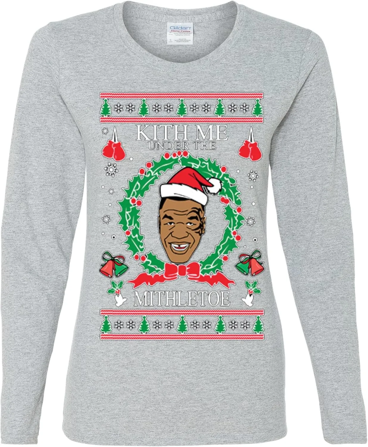 wild custom apparel Mike Tyson Kith Me Under The Mithletoe Ugly Christmas Womens Long Sleeves