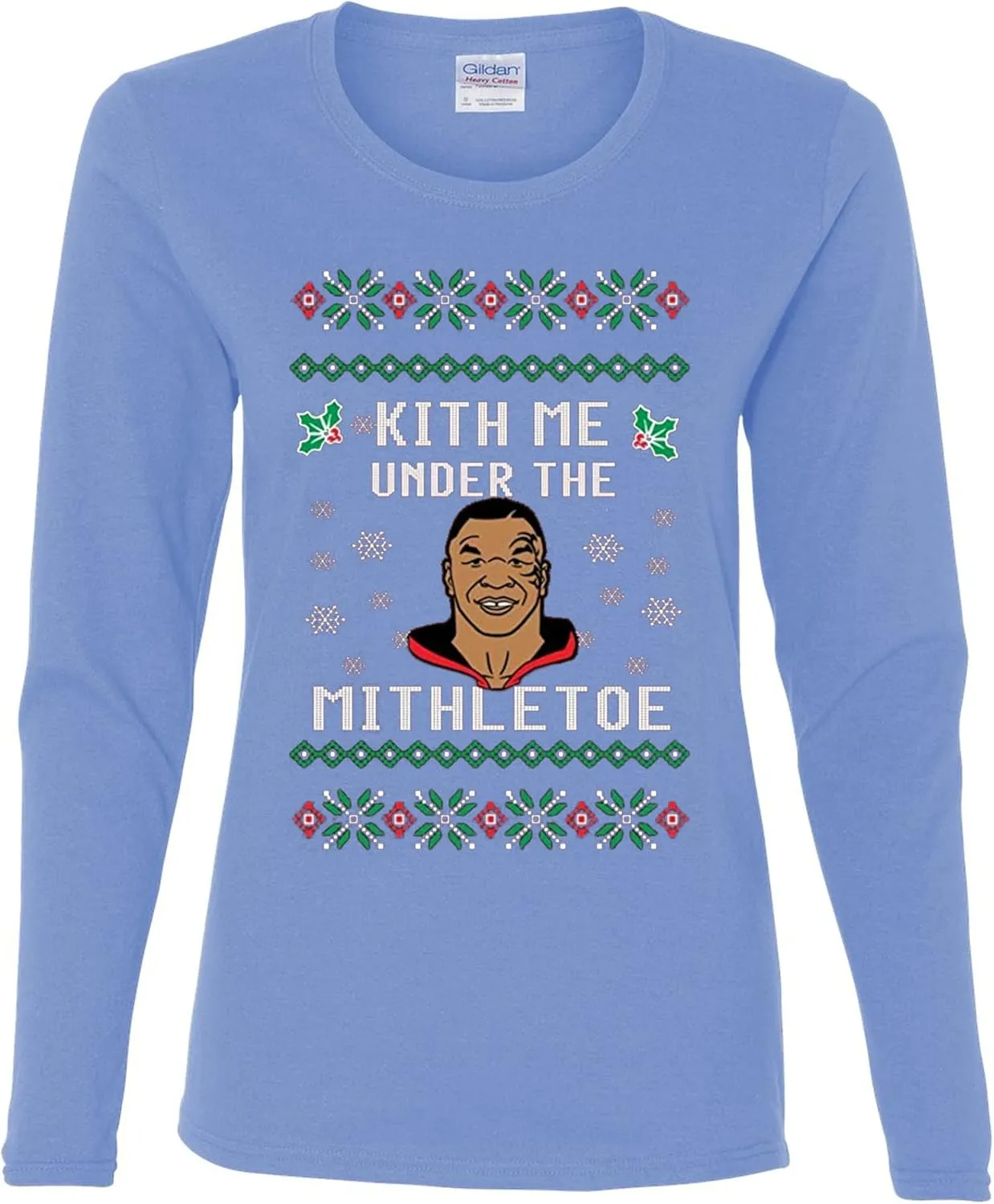 wild custom apparel Mike Tyson Kith Me Under The Mithletoe Ugly Christmas Womens Long Sleeves