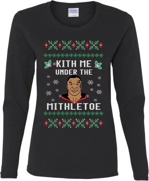 wild custom apparel Mike Tyson Kith Me Under The Mithletoe Ugly Christmas Womens Long Sleeves